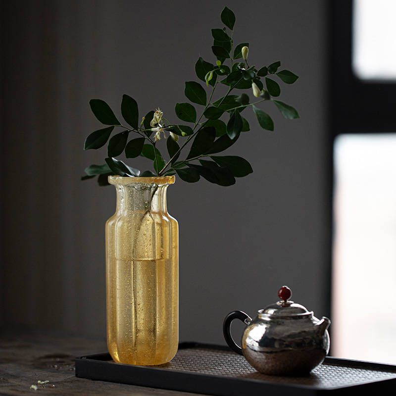 Bầu không khí nghệ thuật tráng men sáng tạo cảm giác hoa tráng men màu Yushantang cắm hoa trang trí không gian phòng trà bình thủy tinh
