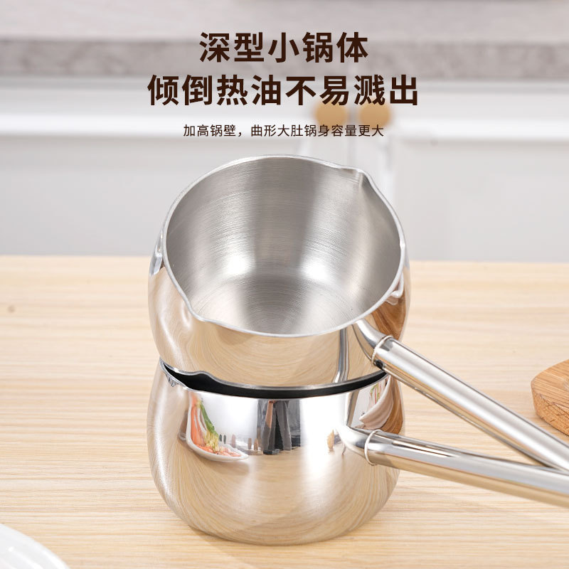Nồi dầu cán dài inox 304 dày nồi nhỏ nhà bếp nhà hàng nồi mini nồi dầu nóng đáy phẳng