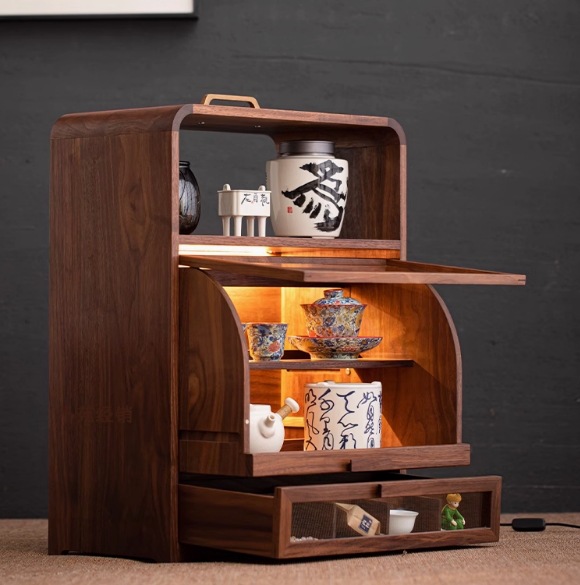 Tủ đựng đồ để bàn đa năng gỗ óc chó, tủ đựng đồ chống bụi gia dụng, đồ trang trí phòng trà, giá để đồ bộ trà