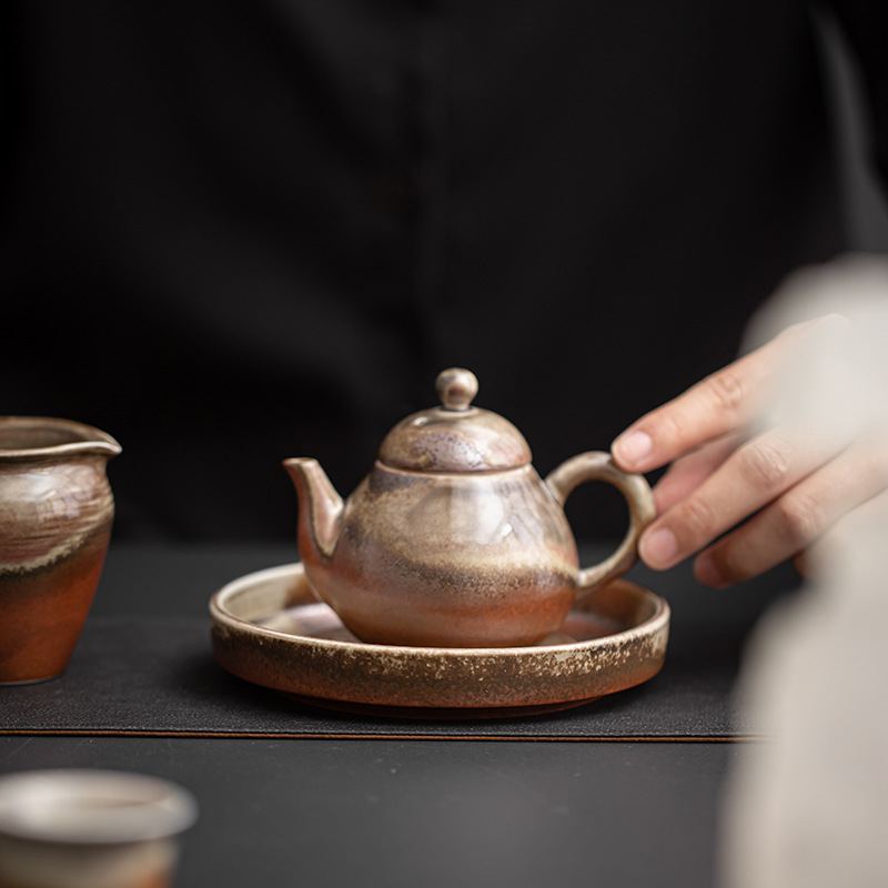 Ấm gia dụng bằng gốm sứ, khay xốp khô tráng men nung củi, khay đựng ấm, khay đựng nước, bộ trà kungfu cổ điển, phụ kiện trà đạo