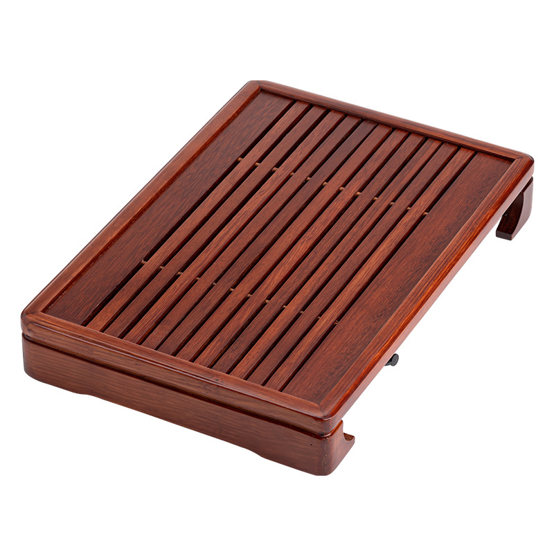 Khay trà gỗ nguyên khối kiểu trữ nước gia dụng khay pha khô hình chữ nhật đơn giản cỡ nhỏ dụng cụ pha trà kungfu khay trà thoát nước bàn trà