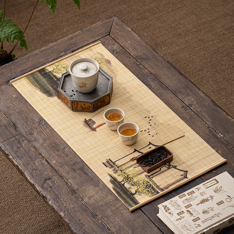 Bộ Khăn trải bàn cách nhiệt kiểu Nhật cao cấp bằng tre đan lát khô Khăn Trải Bàn kiểu Trung Quốc mới phong cách cổ điển Thiền