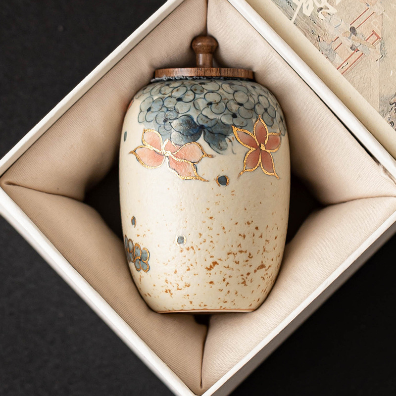 Hộp đựng trà bằng gốm sứ màu xanh và trắng, bộ trà sáng tạo sơn vàng, hộp đựng trà chống ẩm