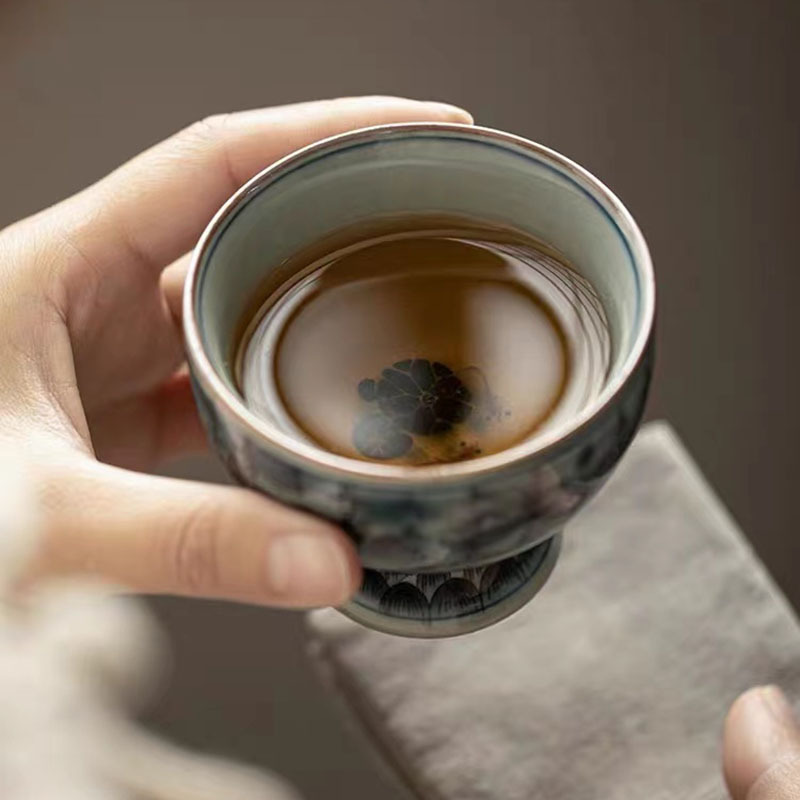 Fanshantang đất sét cũ mở mảnh màu xanh và trắng chủ nhân cốc tranh phong cảnh đơn gốm sứ cốc trà giả cổ Kung Fu