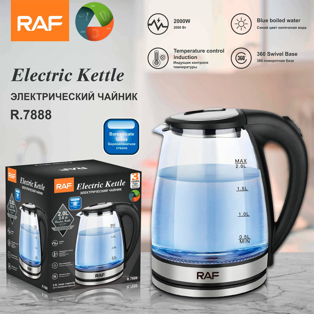 Ấm đun nước điện thủy tinh borosilicate cao kéo Ấm đun nước chống bỏng bằng thép không gỉ Tự động ngắt điện gia dụng