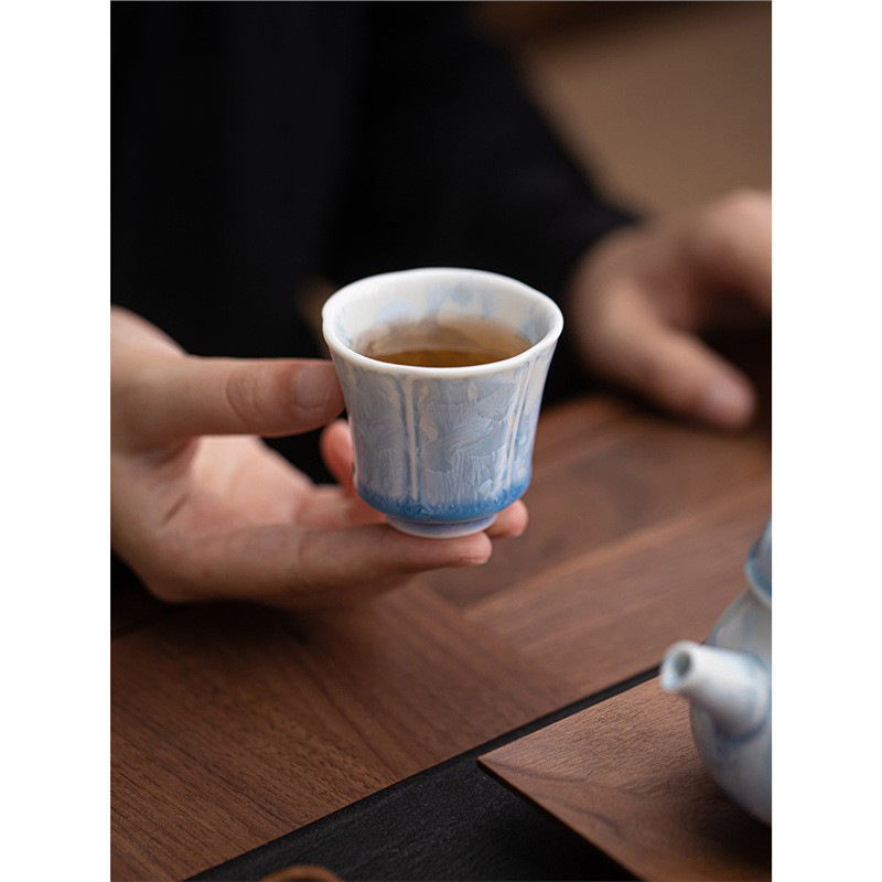 Pha lê men tươi lò nung thay đổi màu xanh nước đá tách trà hoa cốc chủ nhân bộ trà Kung Fu đồ uống trà cá nhân cốc đơn gốm sứ quà tặng