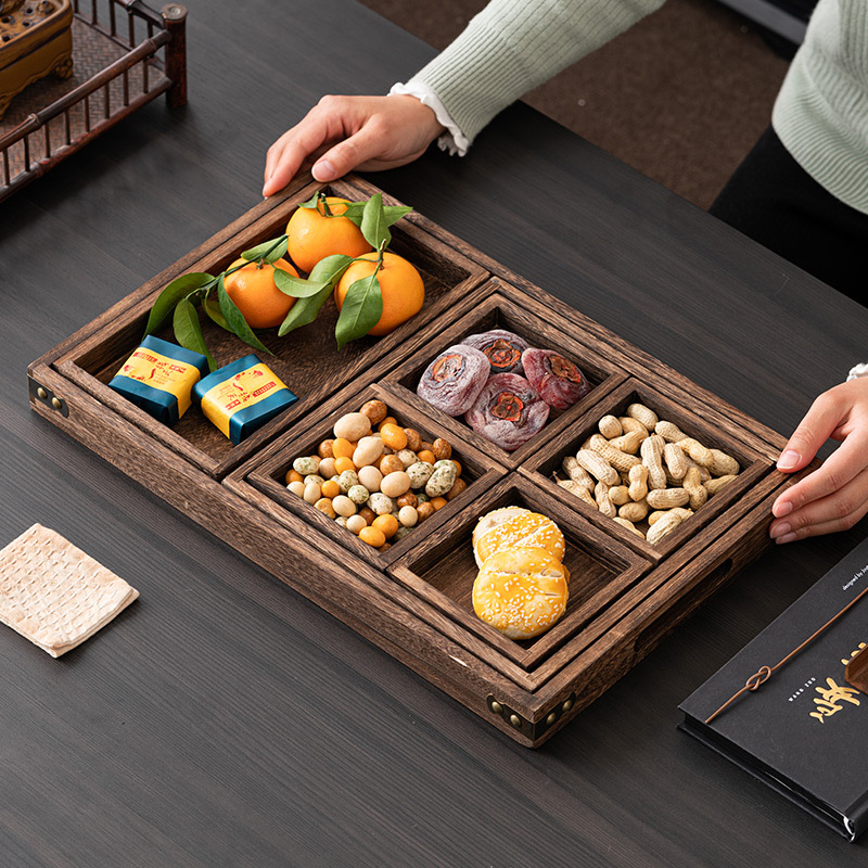 Khay đựng trái cây paulownia, khay đựng cà phê phòng khách gia dụng, khay đựng trái cây ăn vặt kiểu Trung Quốc, khay đựng trái cây, khay đựng bánh ngọt trà chiều