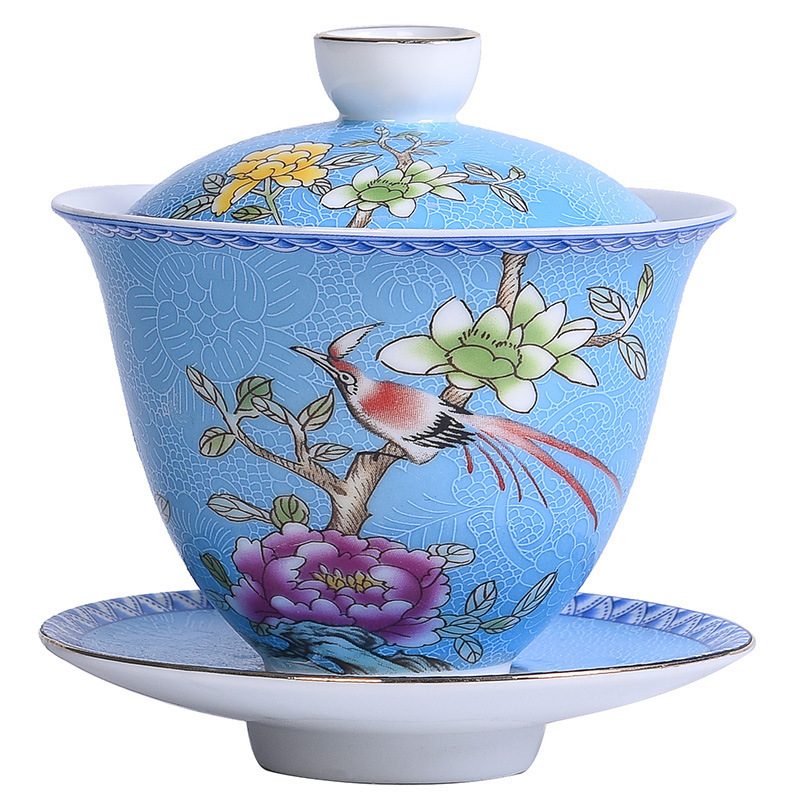 Cốc trà tam tài tráng men retro cốc trà gốm sứ đơn công phu cao cấp chống bỏng bát trà phục vụ trà bán buôn