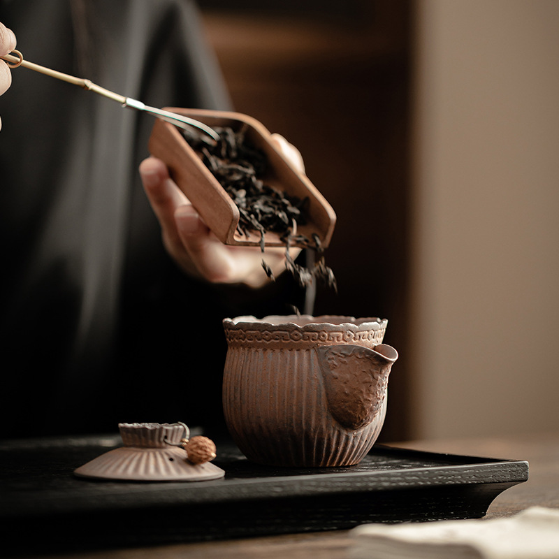 Ấm trà nắm tay kẻ sọc bùn đá cổ dụng dụng cụ pha trà kungfu gốm thô dung tích nhỏ cổ điển kiểu Trung Quốc ấm trà đơn dụng cụ pha trà gia dụng