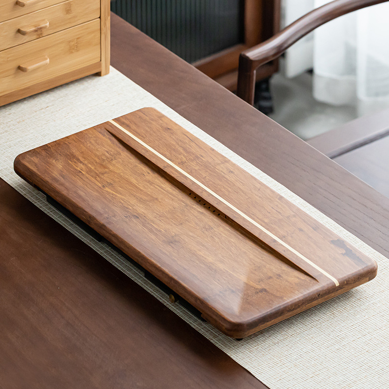 Khay trà tre nặng khay trà pha khô dùng hai mục đích thoát nước gia dụng đơn giản kiểu Nhật Bộ trà Kung Fu Khay trà bàn trà