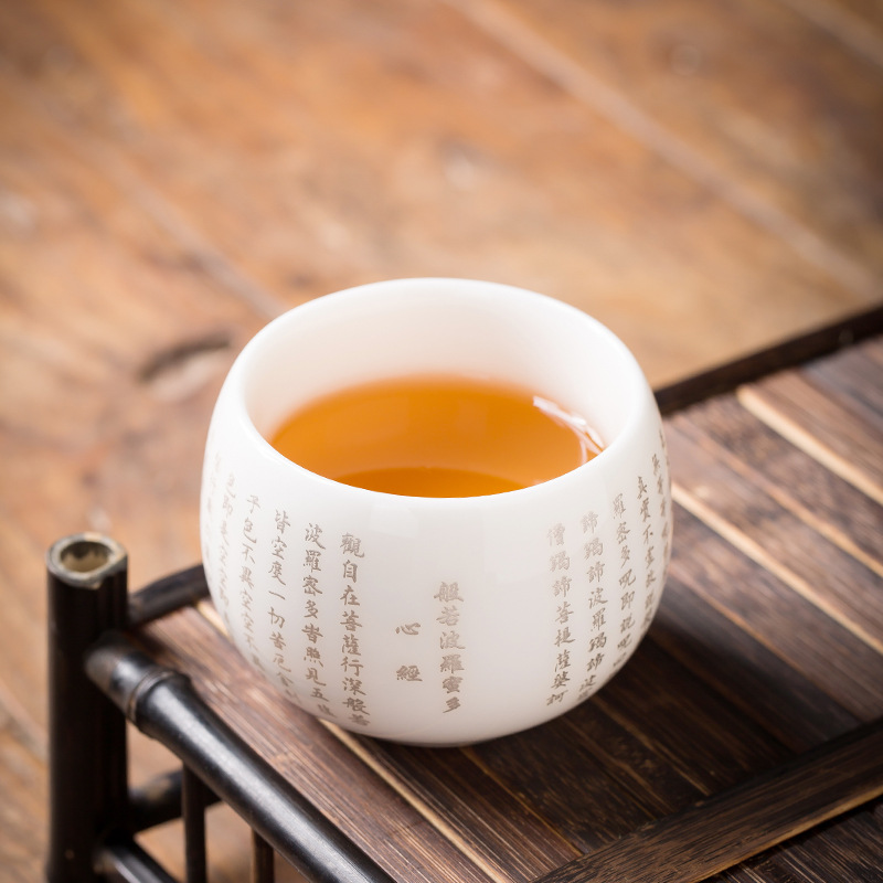 Xu Fukun làm thủ công Dehua sứ trắng mỡ cừu ngọc sứ trái tim kinh Baifu cốc trà cốc đơn cốc chủ nhân