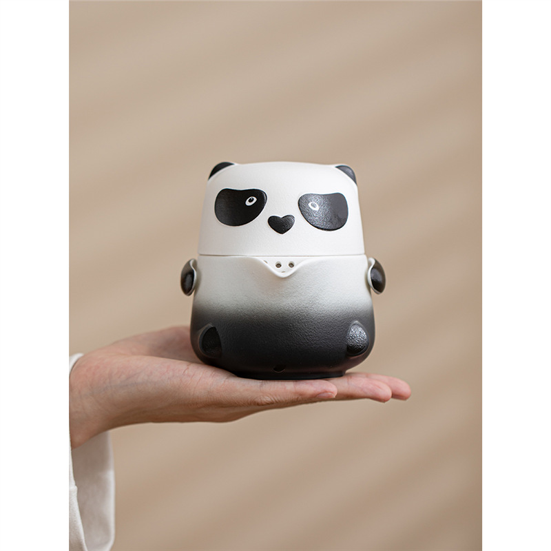 Bộ trà Kung Fu gốm sứ một bình hai cốc cầm tay ngoài trời Panda Kuai Ke thiết bị uống trà túi du lịch