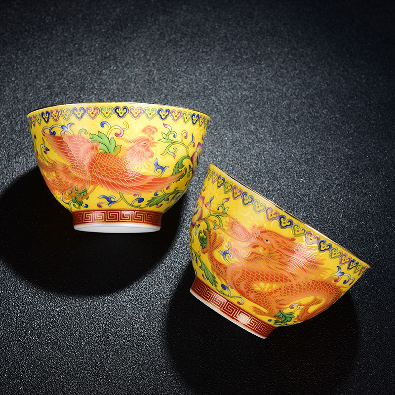 Cốc trà cốc chủ nhân gốm sứ cốc đơn men màu lớn rồng phượng cốc thiền chén pha trà bát trà bán buôn