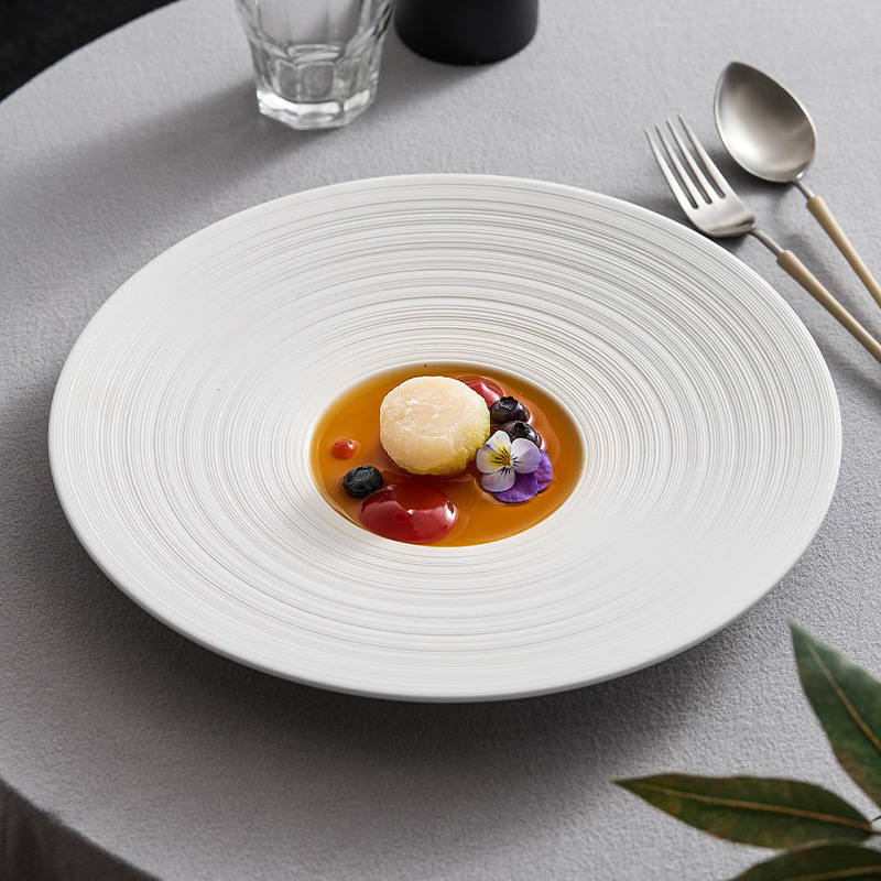 Đĩa đồ ăn phương Tây bằng gốm chải, đĩa súp, đĩa gia dụng, bộ đồ ăn khách sạn cao cấp, đĩa nghệ thuật, đĩa tròn, đĩa đặc sản