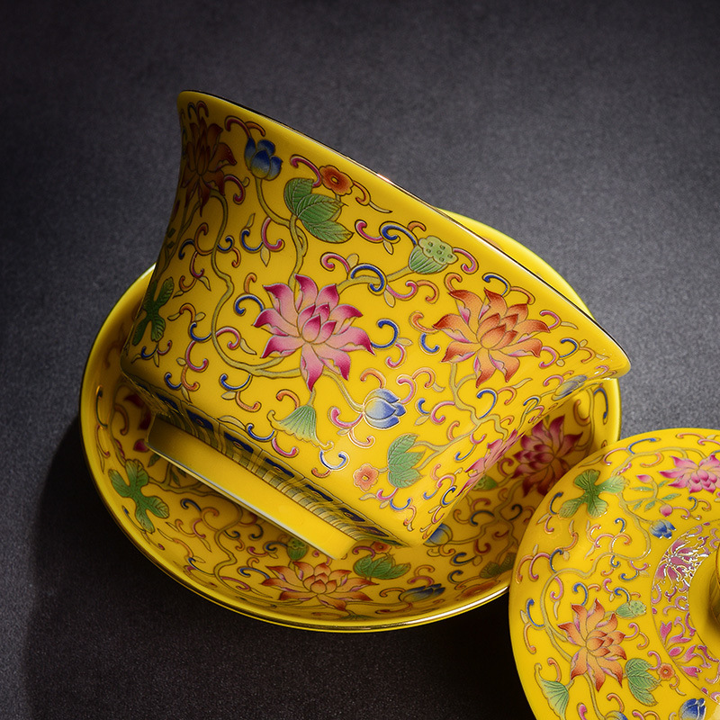 Bát có nắp tam tài tráng men đơn cỡ lớn bộ dụng cụ trà gốm sứ Kung Fu giá sỉ bát trà gia dụng