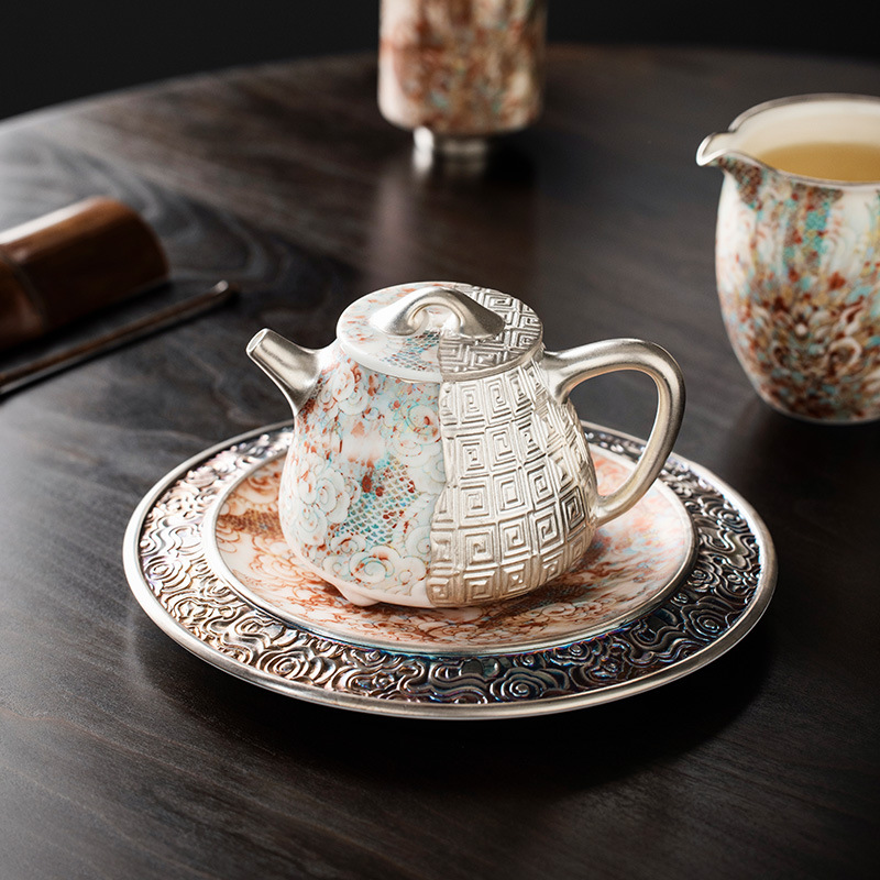 He Fusen tráng men màu đỏ Rồng đỏ Bộ ấm trà Bộ ấm trà tặng quà sinh nhật cho người lớn tuổi