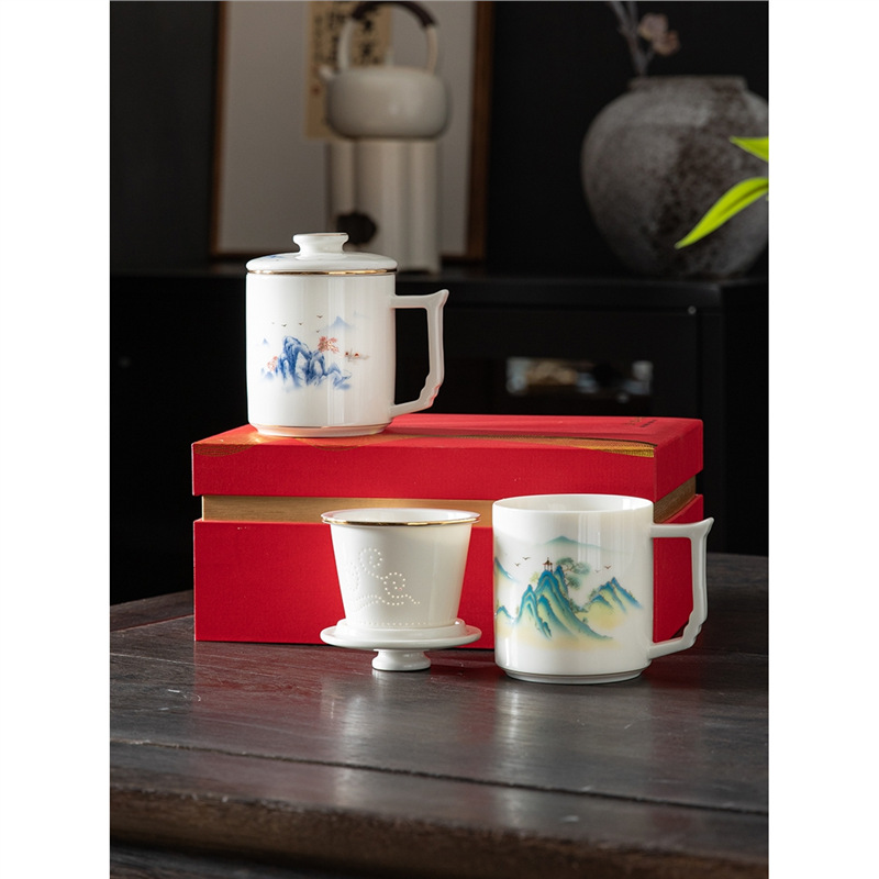 Cốc trà ngọc bích mỡ cừu cốc tách nước trà cốc nước văn phòng gốm sứ logo công ty họp thường niên quà tặng lưu niệm