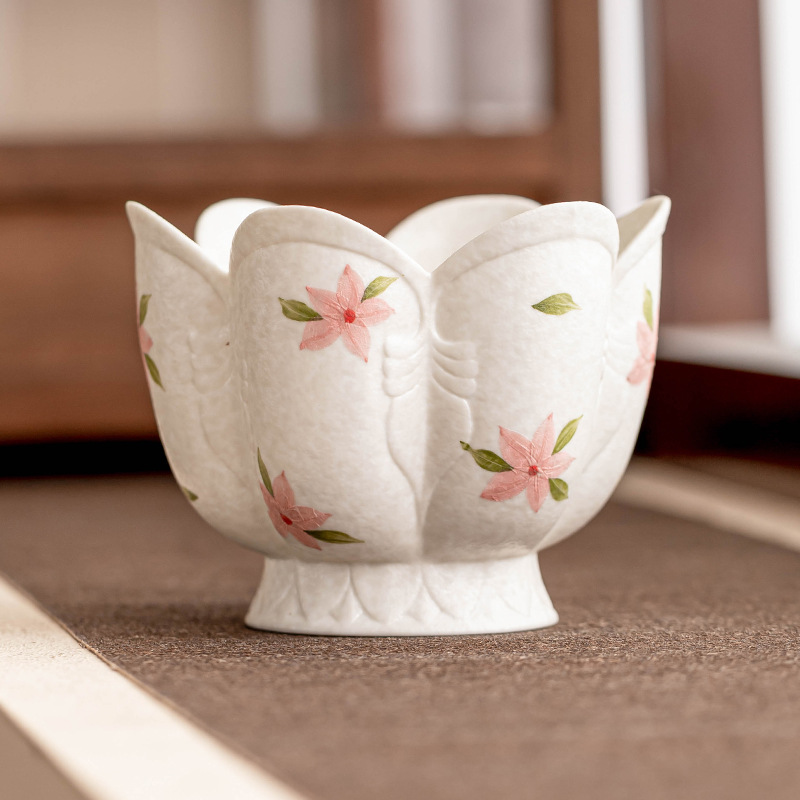 Mỏ đá, hoa anh đào trắng, hoa sen, rửa trà, rửa bút, hộp đựng trà gốm sứ cao cấp gia dụng, hộp đựng trà đạo cao cấp