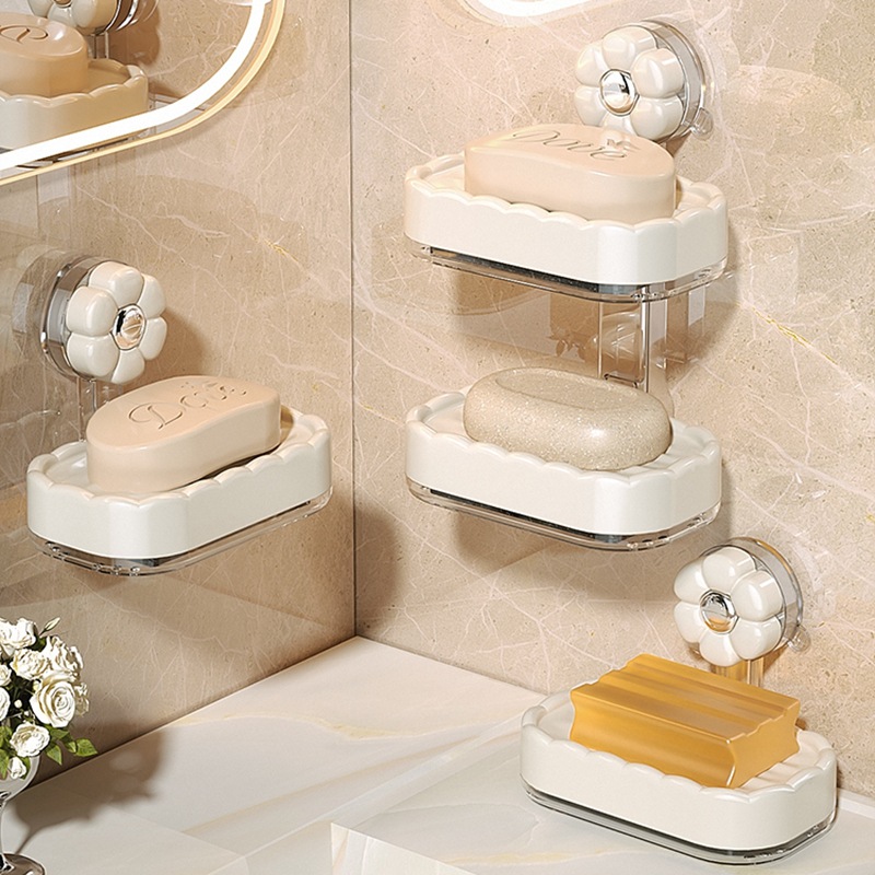 Khay hút hộp đựng xà phòng treo tường không đục lỗ gia dụng hai lớp thoát nước giá treo tường nhà vệ sinh hộp đựng xà phòng cao cấp