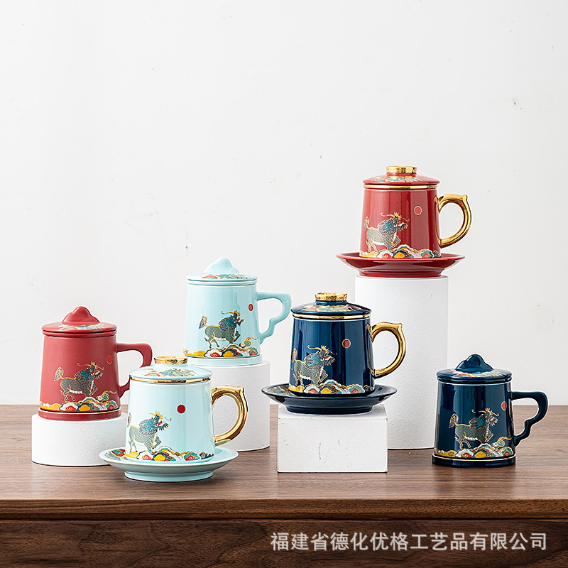 Cốc sứ Kirin cốc tách trà lọc Có Nắp Cốc pha trà cốc nước văn phòng gia dụng cá nhân