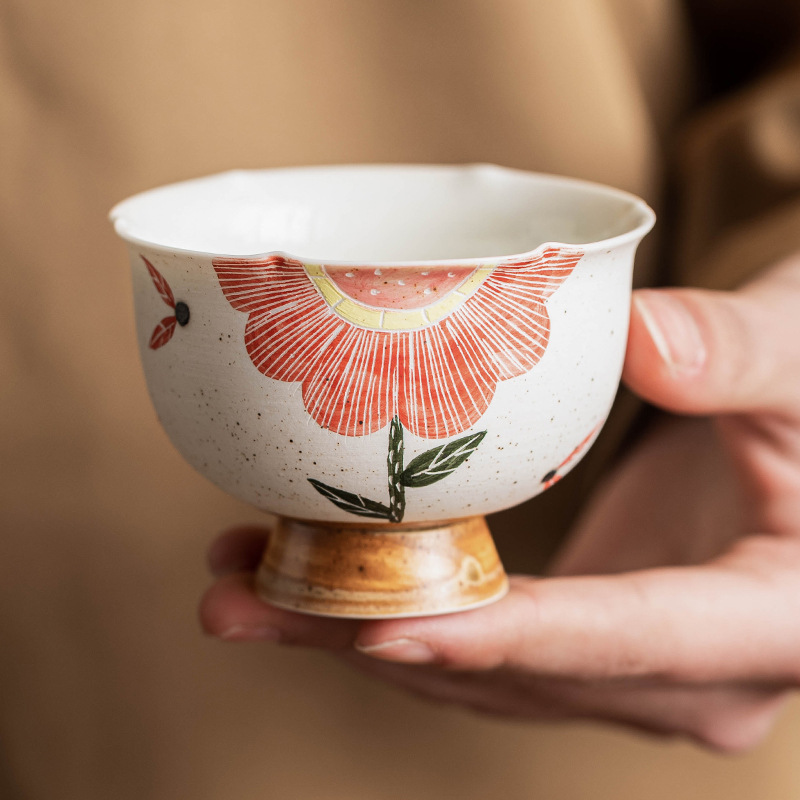 Cốc uống trà gốm sứ chạm khắc màu hồng cốc chủ nhân cốc trà cao cấp đơn dùng trong gia đình cốc trà chuyên dụng cá nhân nữ cỡ lớn