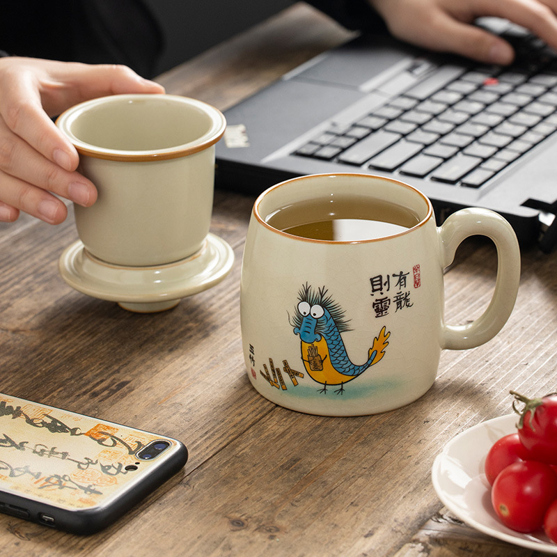 Cốc pha trà Youlong Zeling ở Ru Kiln Cốc nước văn phòng Cốc chuyên dụng cá nhân có nắp Cốc lọc