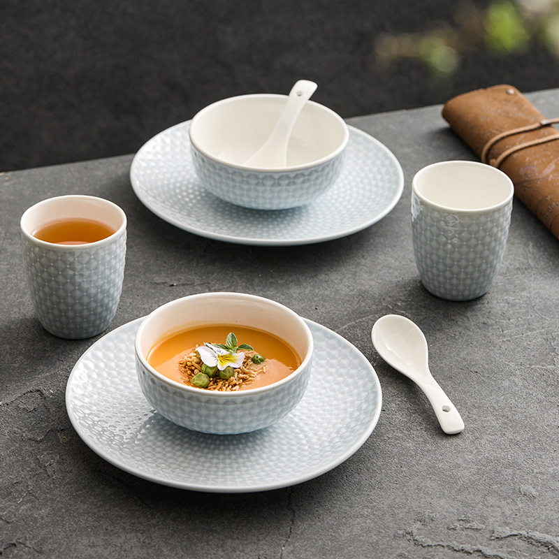 Bộ bát đĩa gốm sứ bốn mảnh, bộ bát đĩa dùng cho một người dùng trong gia đình, bộ đồ ăn khách sạn, bộ đồ ăn thương mại