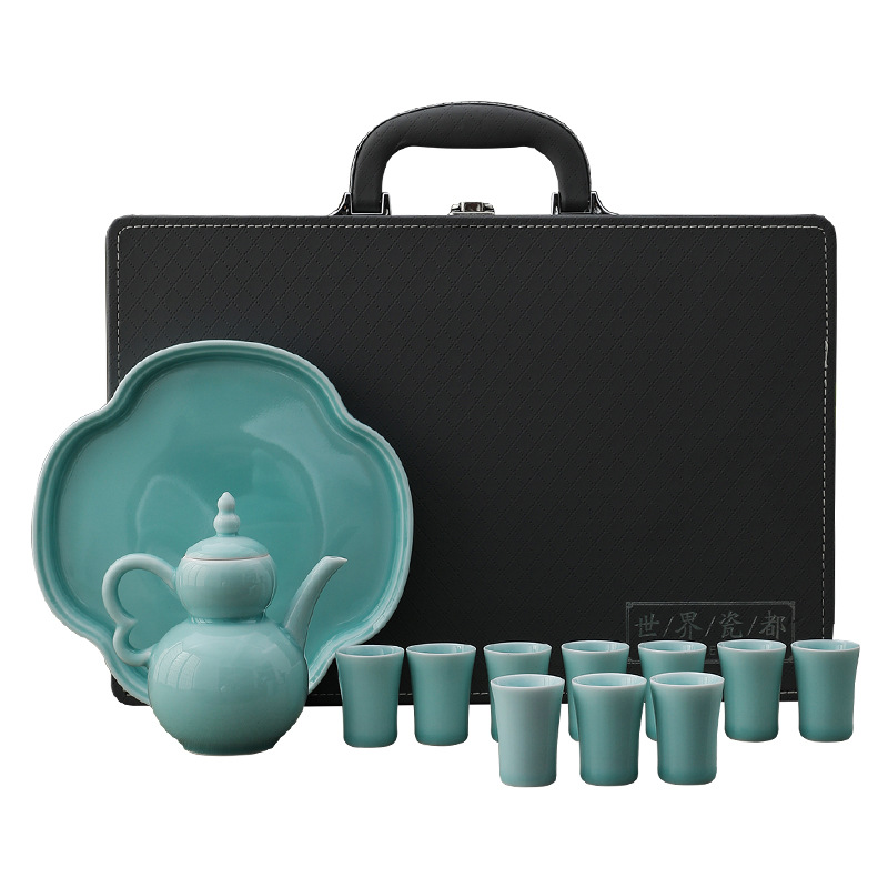 Bộ dụng cụ rượu Celadon Fulu gốm sứ gia dụng bình rượu phong cách Trung Quốc bình chia ly rượu đĩa rượu hộp quà tặng doanh nghiệp