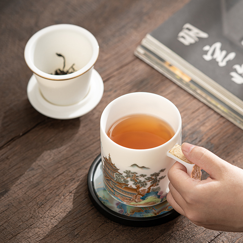 Cốc văn phòng sứ ngọc bích mỡ cừu cao cấp cốc pha trà gốm sứ tách trà cốc nước họp kinh doanh quà tặng cao cấp