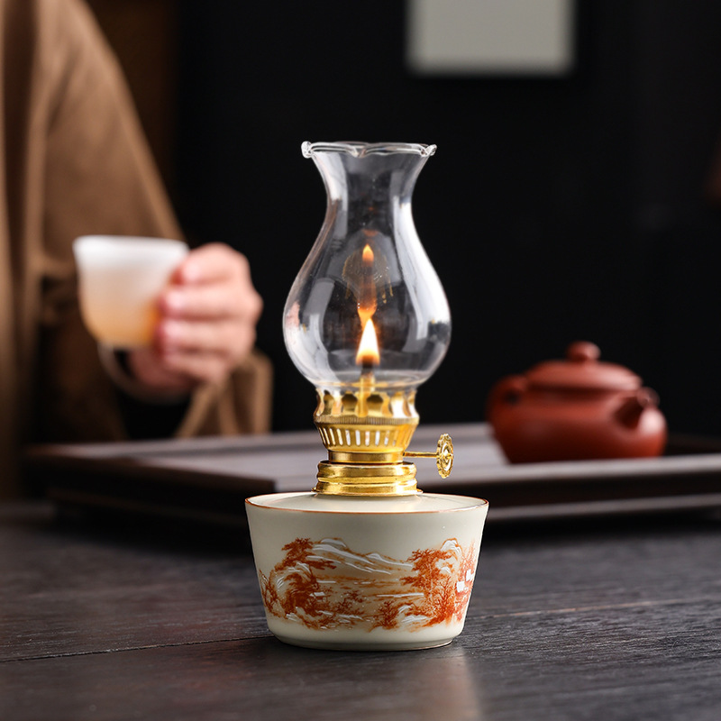 Đèn bơ gốm sứ đồ trang trí đèn xung quanh đèn thường xanh cổ điển đồ trang trí phòng trà cắm trại màu xanh lam gia đình