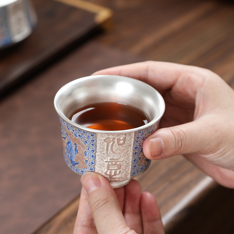 Bộ ấm trà mạ bạc một ấm bốn cốc ấm trà Kung Fu tách trà cao cấp quà tặng công ty cho người lớn tuổi về hưu