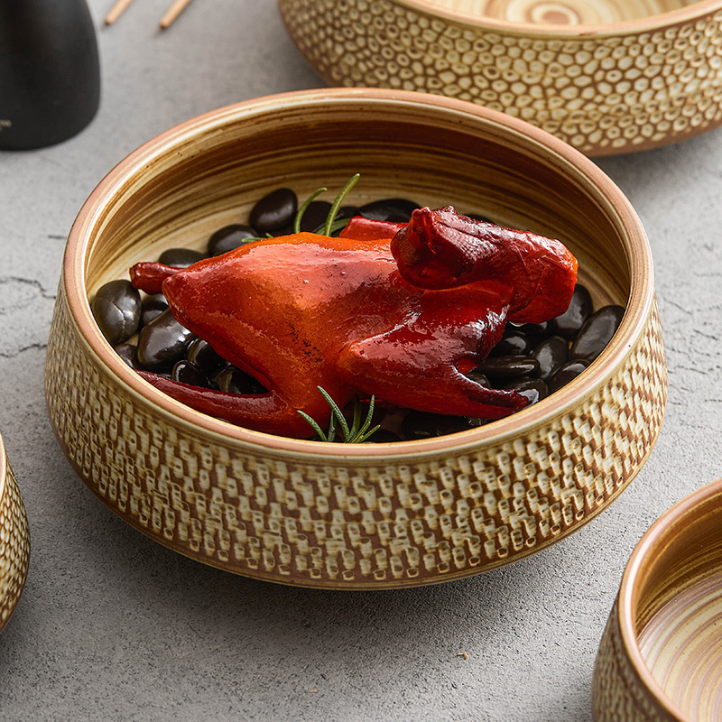 Đĩa ăn gốm thô bát canh cao cấp, đĩa mì ống sâu gia dụng, bát đĩa cổ điển, đĩa bày món ăn nghệ thuật, bộ đồ ăn khách sạn