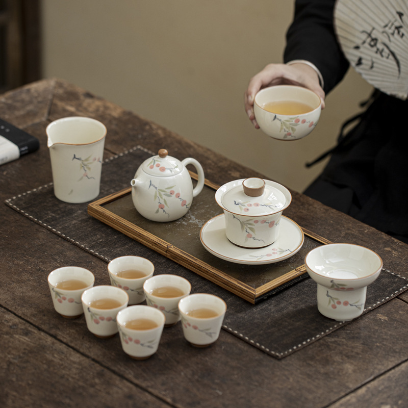 Bộ ấm trà vẽ tay tráng men có nắp ấm trà hộp quà cao cấp dụng cụ trà Kung Fu gia dụng bằng gốm sứ lưu niệm