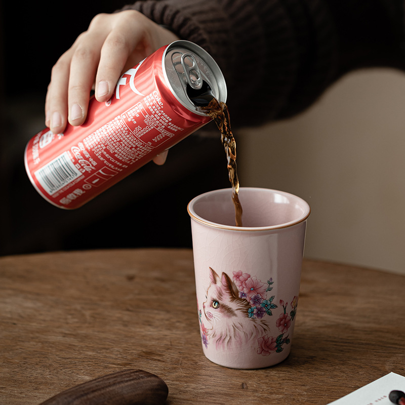 Cốc coca mèo hồng, cốc tiện dụng bằng gốm, cốc trà cỡ lớn, cốc cá nhân dành cho nữ, cốc đơn có thể mở được, hộp quà