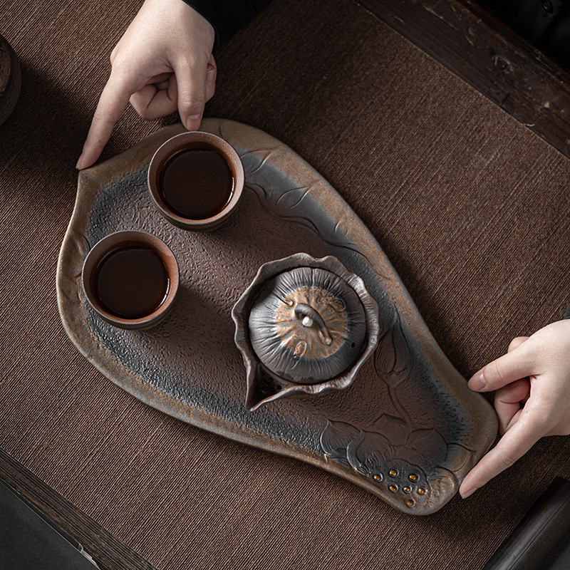 Khay đựng trà bằng gốm Sứ mạ vàng kiểu Nhật, khay đựng trà bằng gốm sứ nhỏ, Khay đựng ấm trà bằng gốm sứ