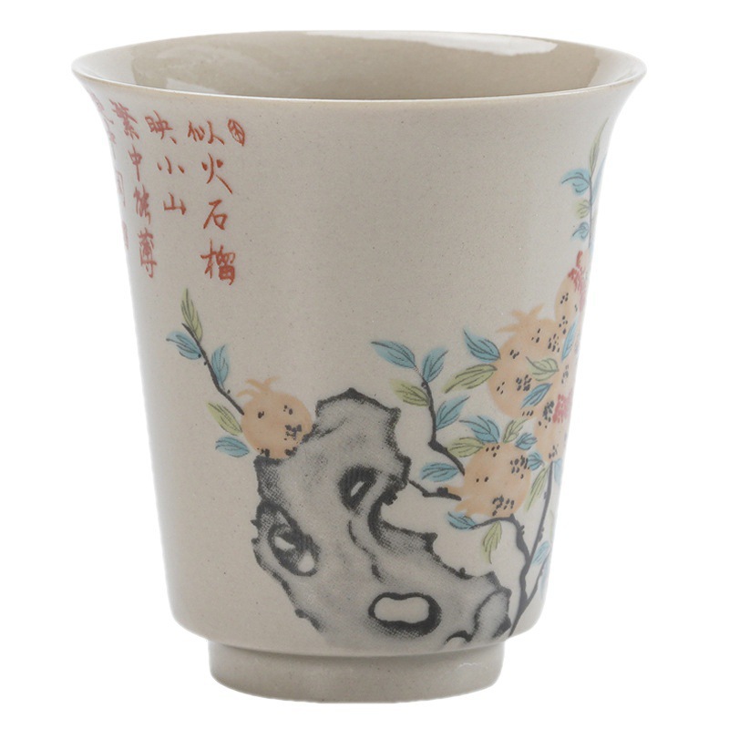 Cốc trà xám thực vật cổ điển, cốc chủ nhân, cốc đơn, bát trà chén, bộ trà Kung Fu gốm sứ gia dụng đơn, logo