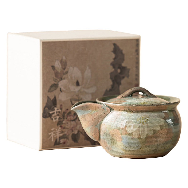 Men borneol vẽ tay hoa cúc bình kho báu bình gốm sứ lỗ bóng lọc bình đơn bộ trà Kung Fu bình đơn hộp quà