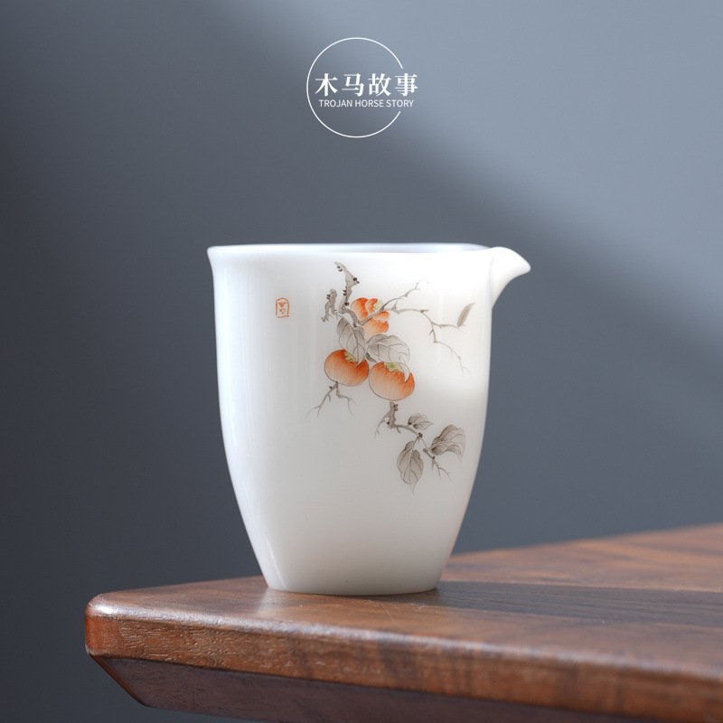 Cao cấp vẽ tay đá ngọc bích sứ công phu cốc Dehua sứ trắng trà biển trà chia ngăn chống bỏng đồng phục cốc gốm bộ trà trà thoát nước