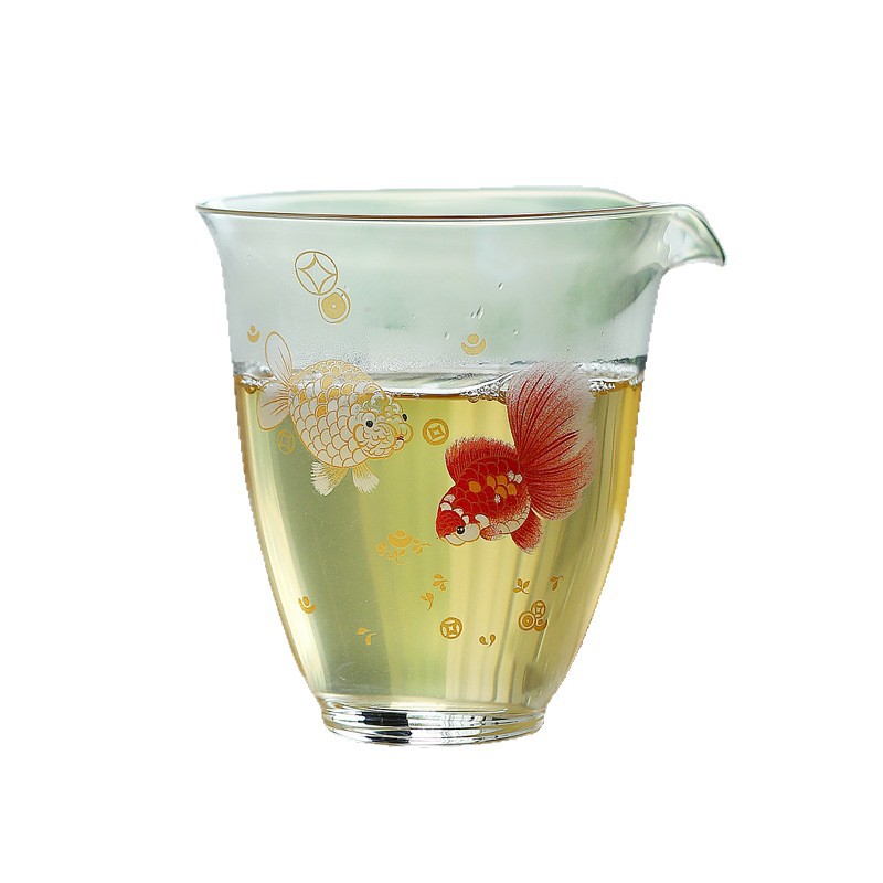 Cốc thủy tinh borosilicate trong suốt cao, vách ngăn trà decal thủ công, biển trà, phụ kiện trà đạo kung fu.