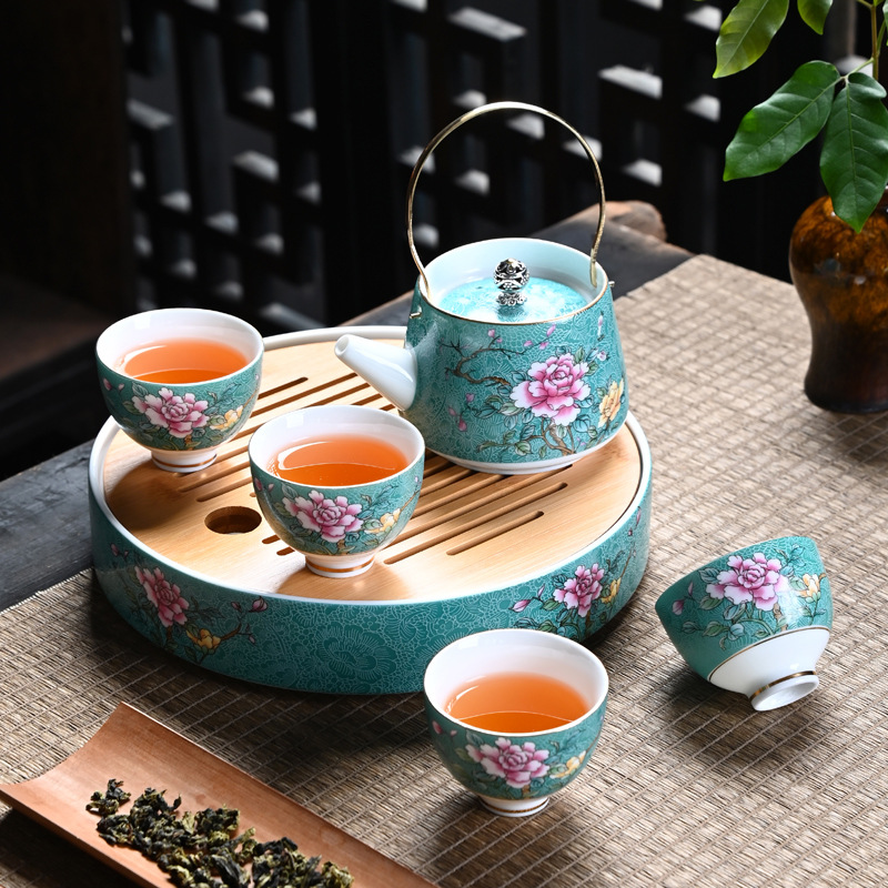 Bộ ấm trà Jingdezhen Bộ ấm trà mới 2024 Bộ ấm trà trọn bộ một ấm bốn cốc Hộp quà tặng tinh tế dành cho nữ