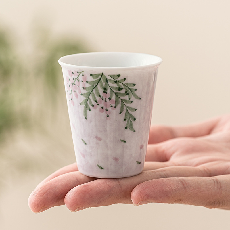 Cốc hoa tử đằng vẽ tay, cốc đựng trà gốm sứ cổ điển Trung Quốc, cốc chủ nhân, cốc trà nữ cao cấp, uống trà