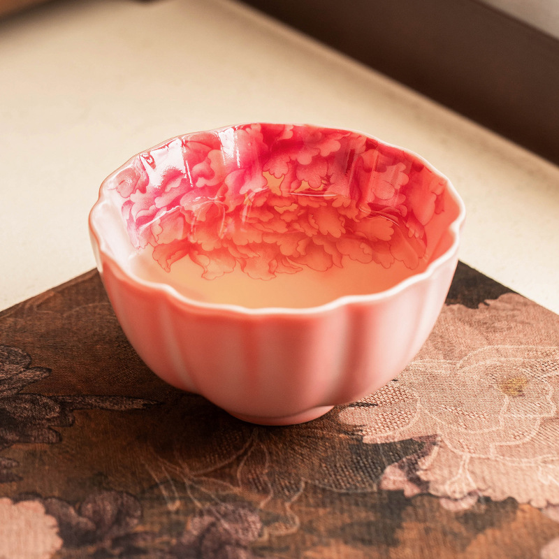 Cốc trà gốm sứ hồng Ru, cốc chủ nhân, cốc hoa mẫu đơn đỏ quốc gia, cốc đặc biệt uống trà cao cấp, cốc trà