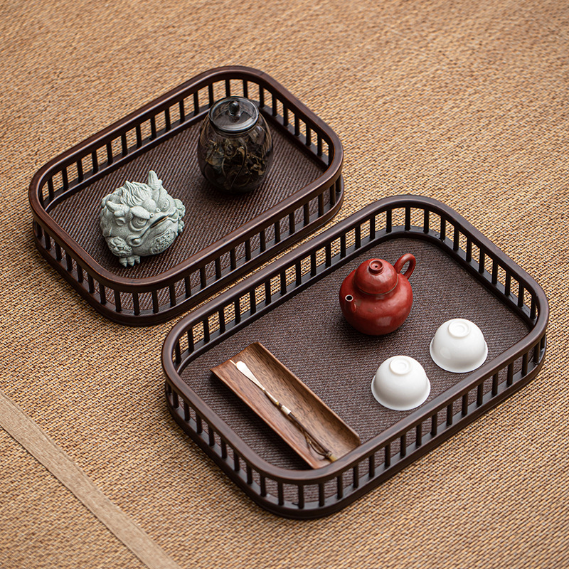 Màu óc chó tre giỏ đựng hình chữ nhật đĩa trái cây hộ gia đình bộ trà đặt giỏ đơn giản khay trà phòng khách khay ăn nhẹ