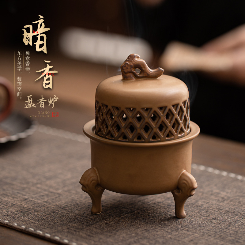 Lư hương đĩa tối, lư hương rỗng gốm sáng tạo, lư hương ba chân thiền cổ, lư hương, giá đỡ hương, đồ trang trí mặt bàn