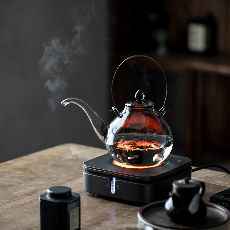 Ấm trà thủy tinh borosilicat cao cấp, ấm đun nước chịu nhiệt mới để đun trà, dùng được trên bếp điện gốm và bếp lửa.