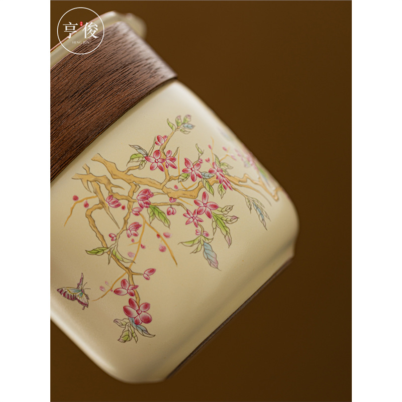 Bộ trà kungfu du lịch ngoài trời xách tay hoa tử đằng cốc gốm sứ tươi mới tách nước trà cốc nhanh quà lưu niệm