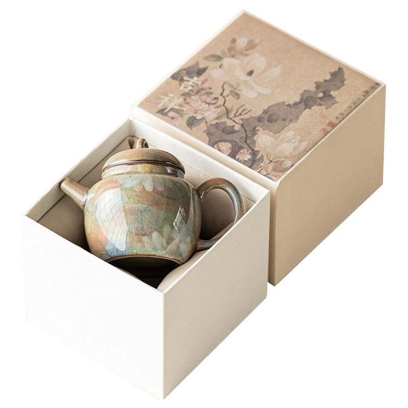 Monet sơn dầu phong cách borneol men vẽ tay hoa cúc gốm sứ ấm Siting ấm lọc ấm đơn có ấm hộp quà