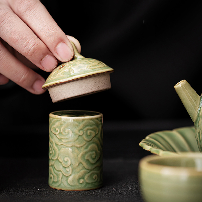 Nắp ấm bằng đất sét màu tím cổ điển, nắp ấm, nắp sứ, nắp bát, phụ kiện trà đạo, nắp ấm bằng sắt, men ngọc