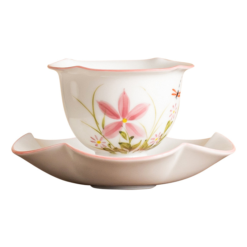 Cốc chủ nhân gốm sứ cao cấp cá nhân vẽ tay hoa cúc chuồn chuồn hoa sen chén đĩa trà bộ trà cốc trà gia dụng