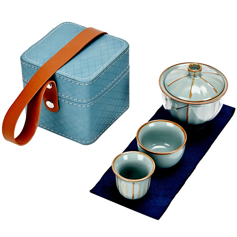 Bộ ấm trà Kung Fu du lịch Ruyao, một ấm hai cốc, đồ pha trà cầm tay di động đi công tác ngoài trời, quà lưu niệm